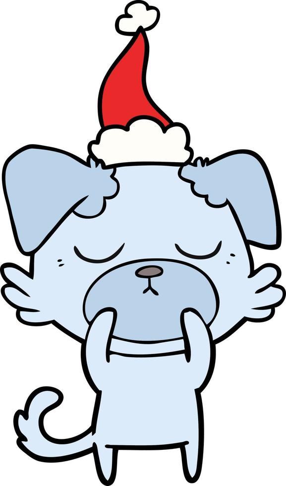 cute line drawing of a dog wearing santa hat vector