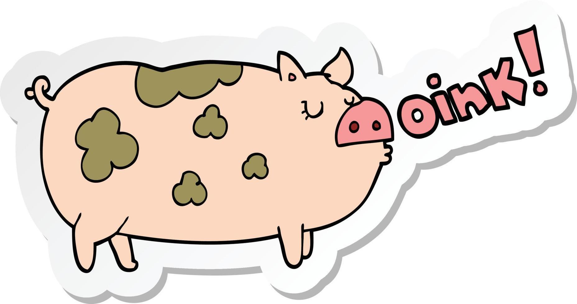 pegatina de un cerdo oinking de dibujos animados vector