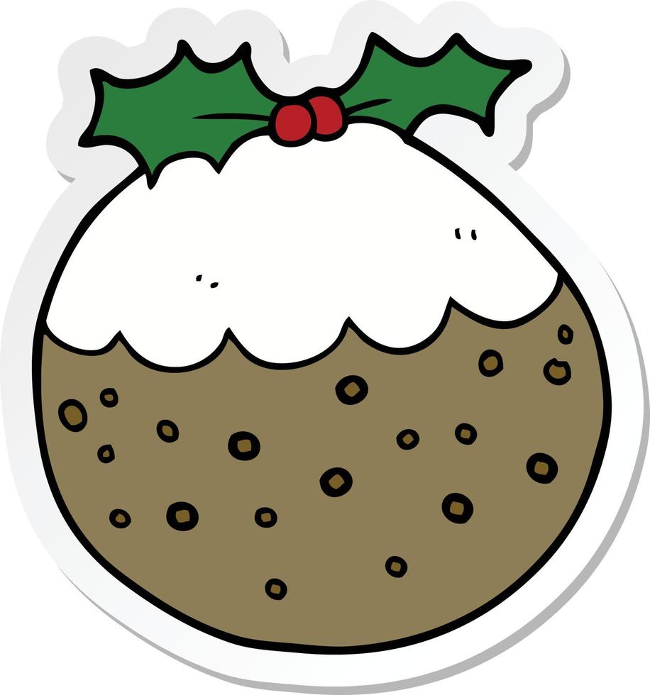 sticker of a cartoon christmas pudding vector