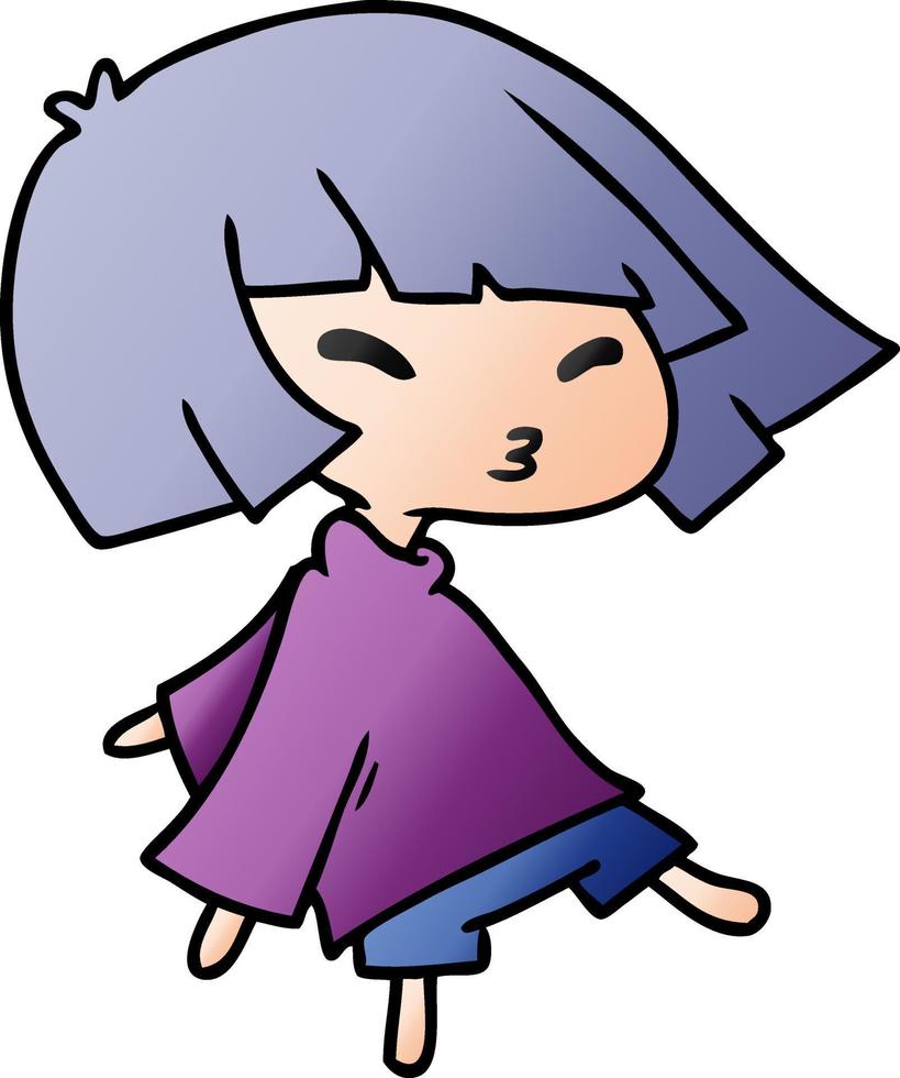 gradient cartoon of a cute kawaii girl vector