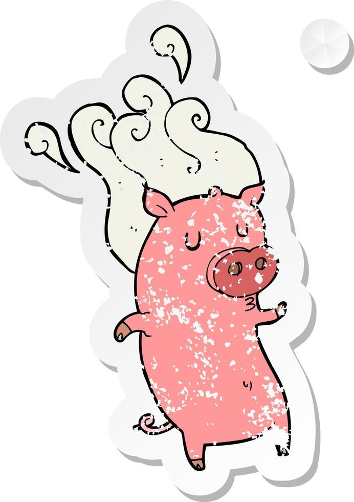 retro distressed sticker of a smelly cartoon pig vector