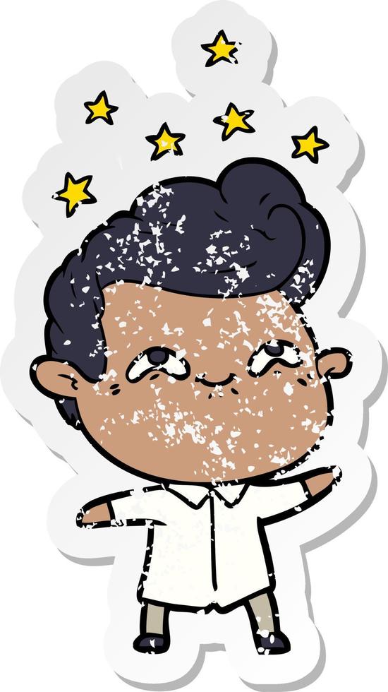 distressed sticker of a cartoon excited man vector