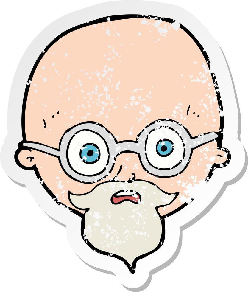 retro distressed sticker of a cartoon shocked man with beard vector