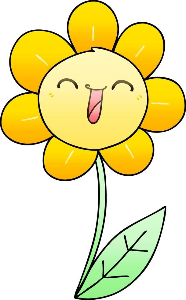 quirky gradient shaded cartoon happy flower vector