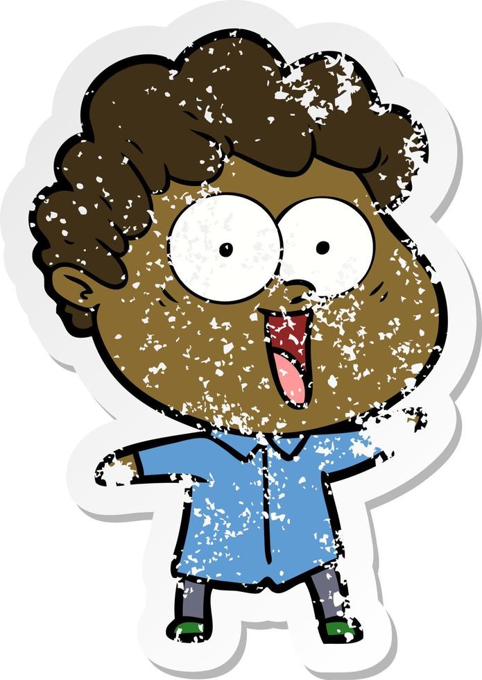 distressed sticker of a cartoon happy man vector