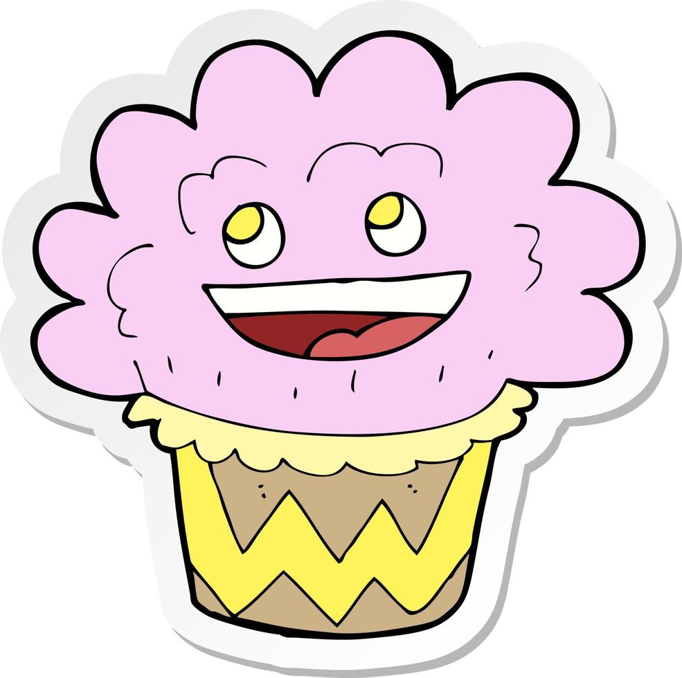 sticker of a cartoon happy cupcake vector