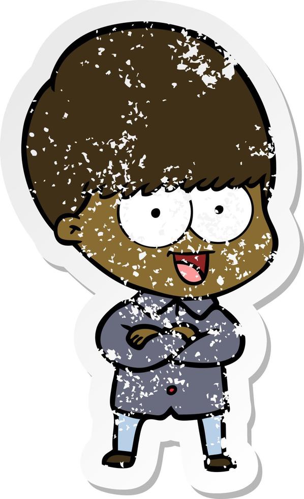 distressed sticker of a happy cartoon boy vector