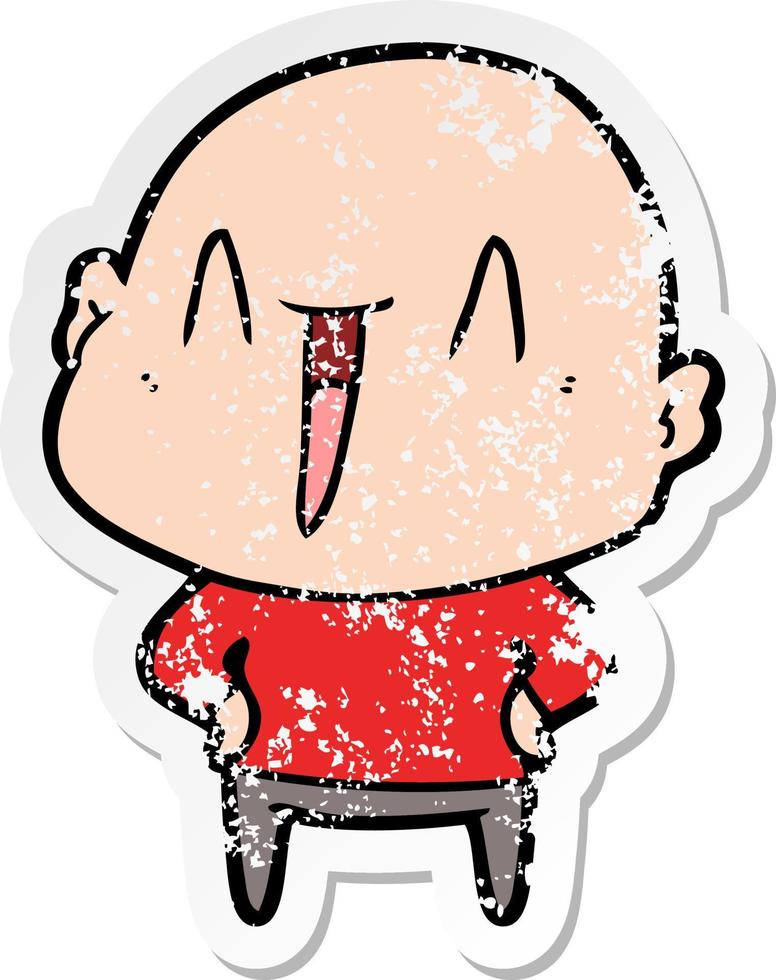 distressed sticker of a happy cartoon bald man vector