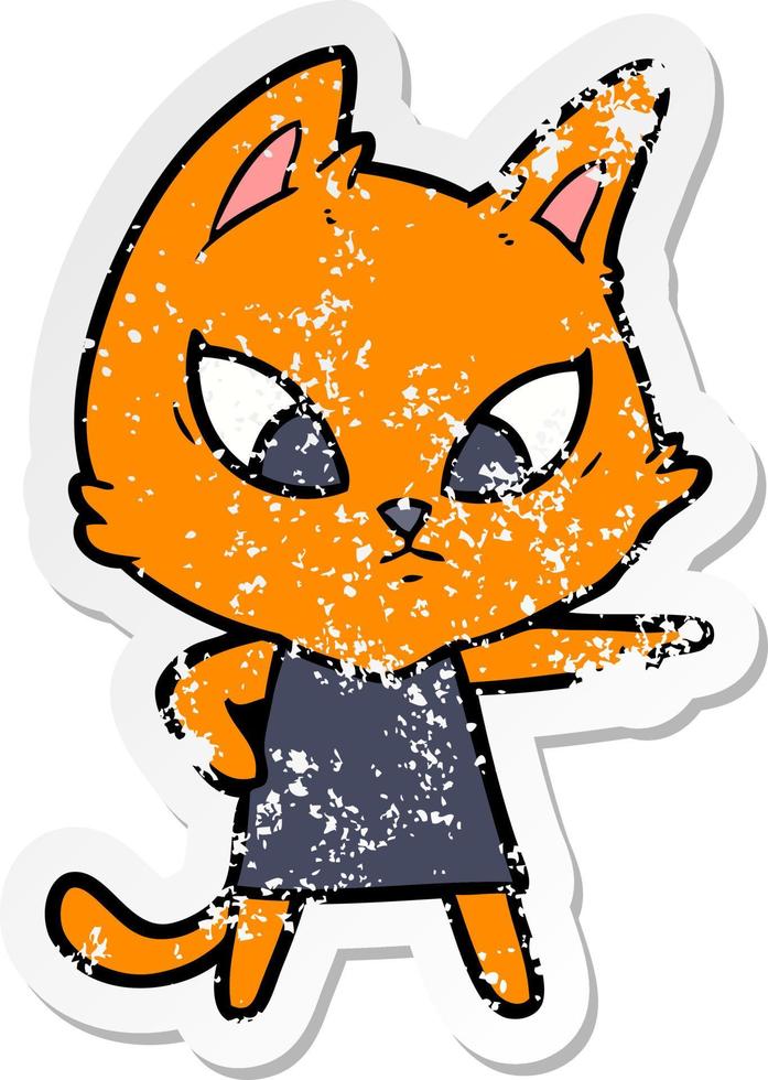 distressed sticker of a confused cartoon cat vector