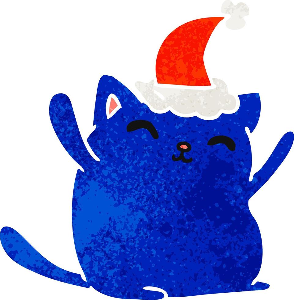 christmas retro cartoon of kawaii cat vector