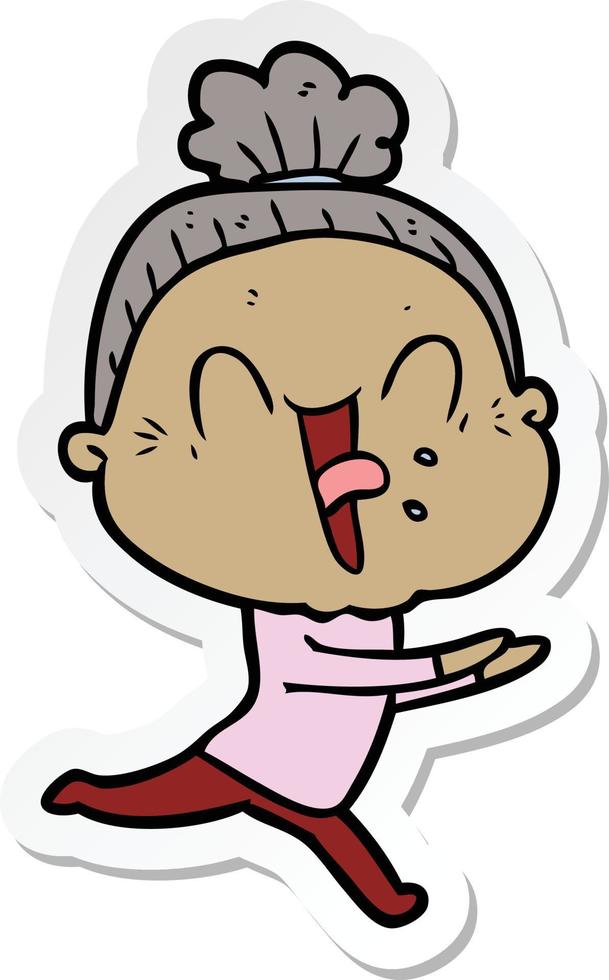 sticker of a cartoon happy old woman vector