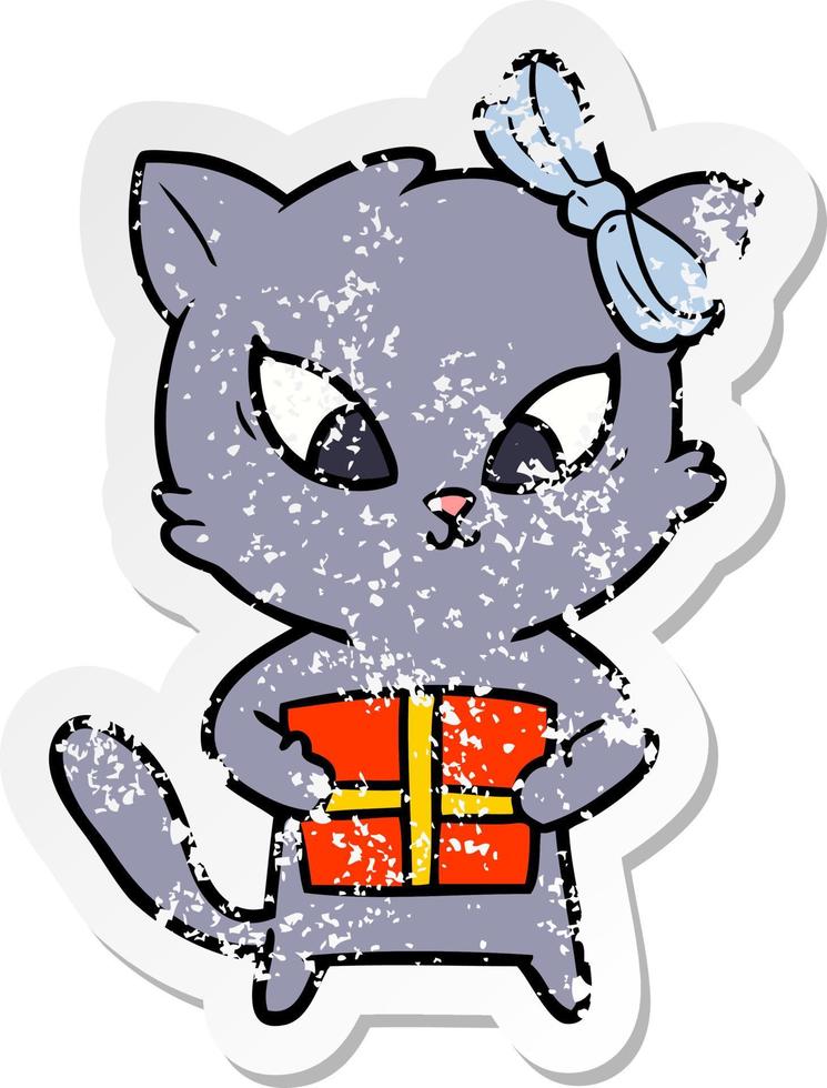 distressed sticker of a cartoon cat vector