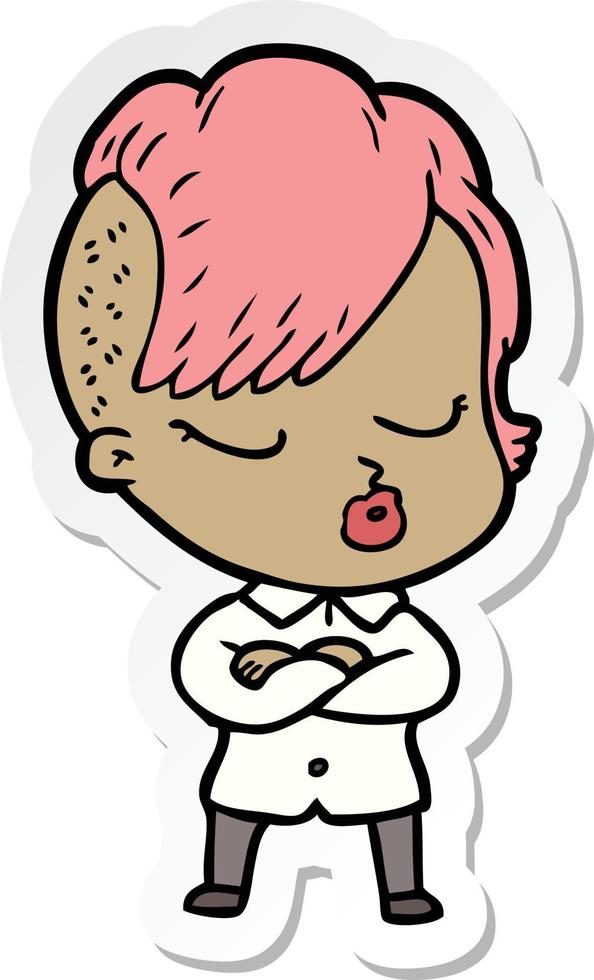 sticker of a cartoon pretty hipster girl vector
