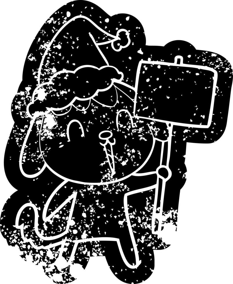 cute cartoon distressed icon of a dog wearing santa hat vector
