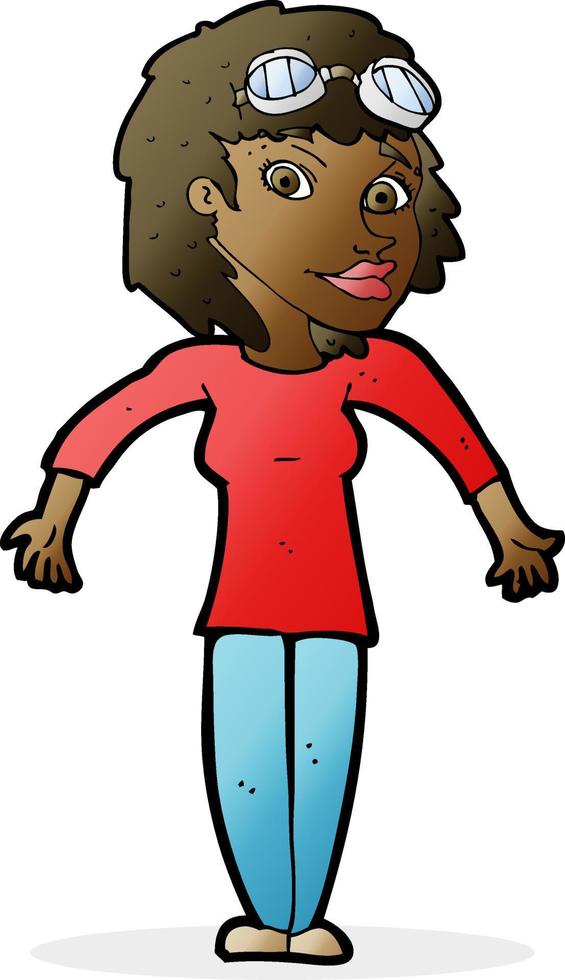 cartoon woman wearing goggles vector