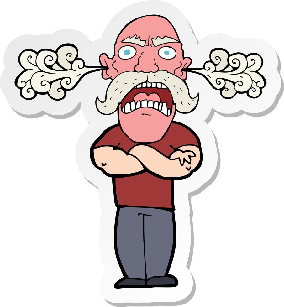sticker of a cartoon furious man with red face vector