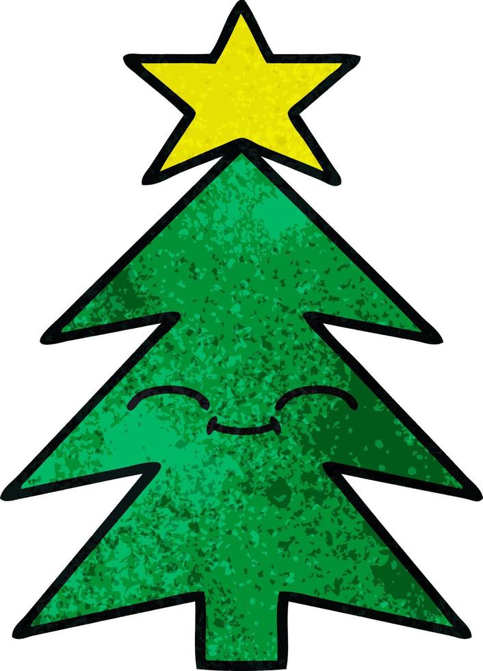 retro grunge texture cartoon christmas tree vector