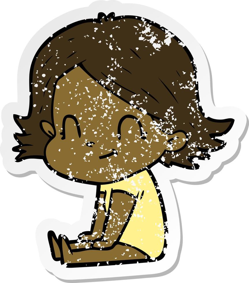 distressed sticker of a cartoon friendly girl vector