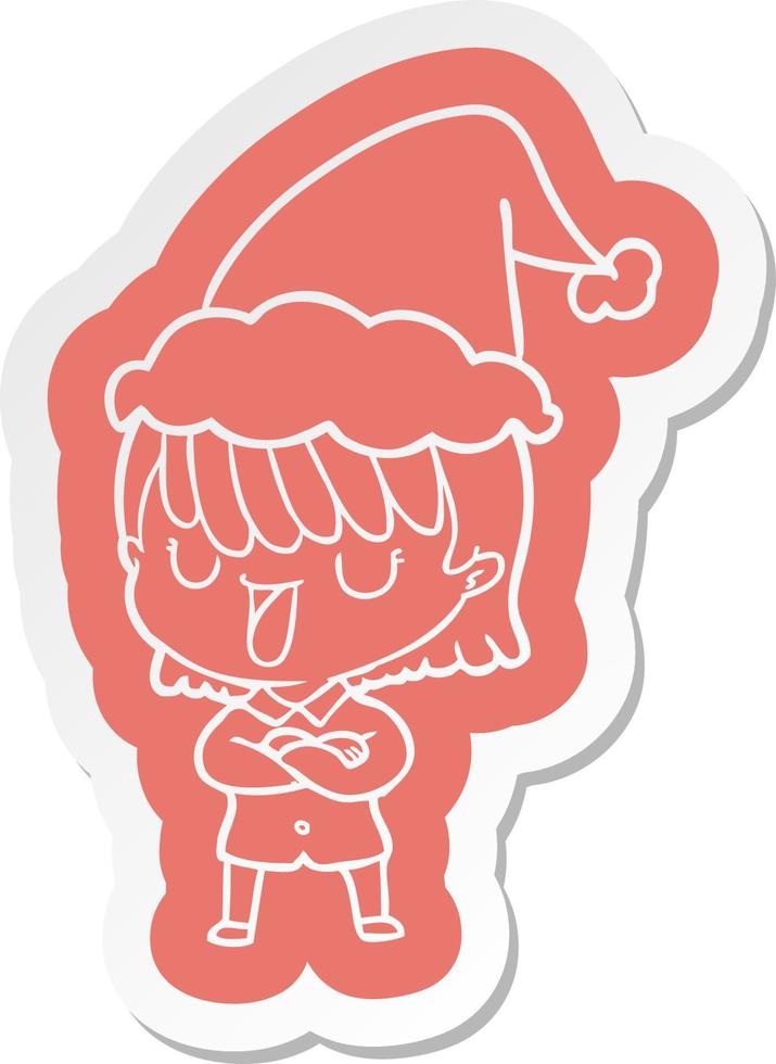 cartoon  sticker of a woman wearing santa hat vector
