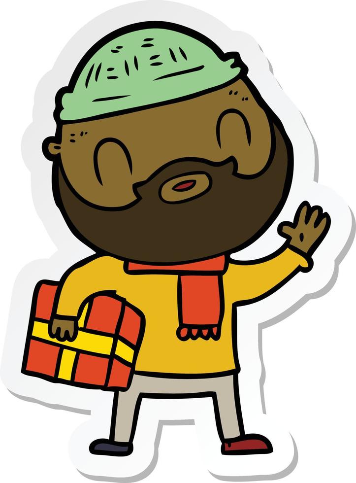 sticker of a cartoon bearded man vector