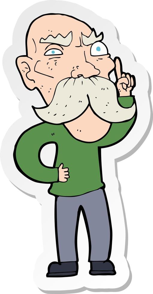 sticker of a cartoon annoyed old man vector