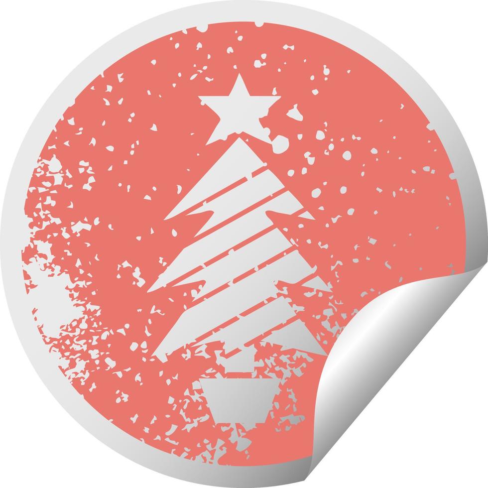 Árbol de Navidad con símbolo de pegatina de peeling circular angustiado vector