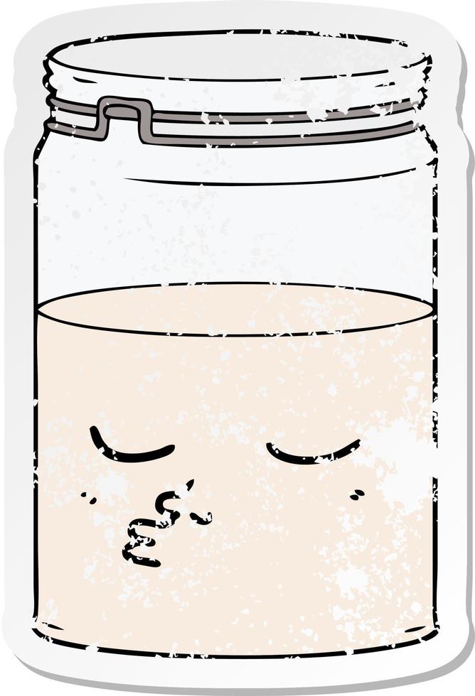 distressed sticker of a cartoon glass jar vector