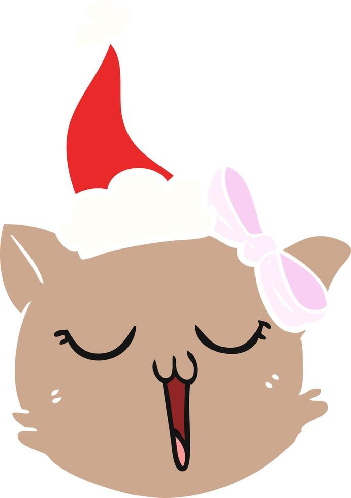 ilustración de color plano de una cara de gato con sombrero de santa vector