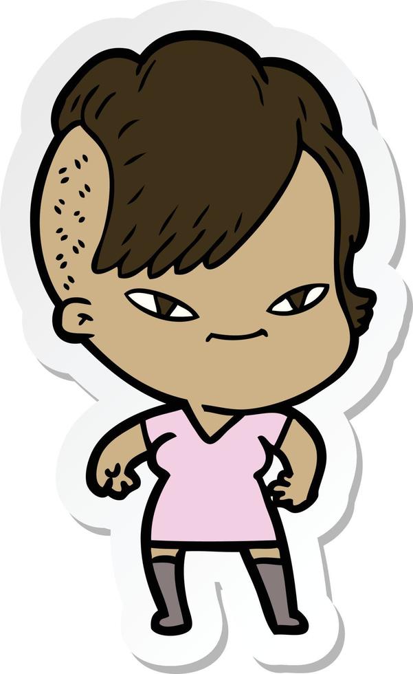 sticker of a cute cartoon girl with hipster haircut vector
