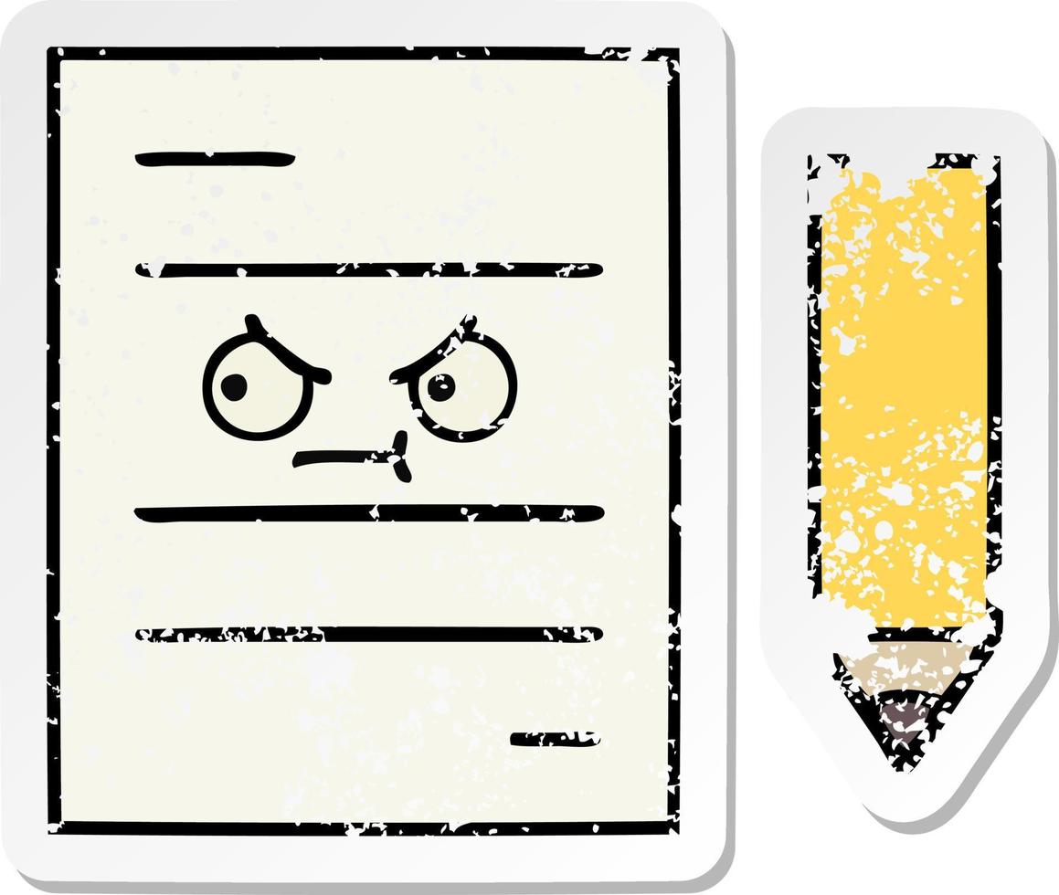 distressed sticker of a cute cartoon test paper vector