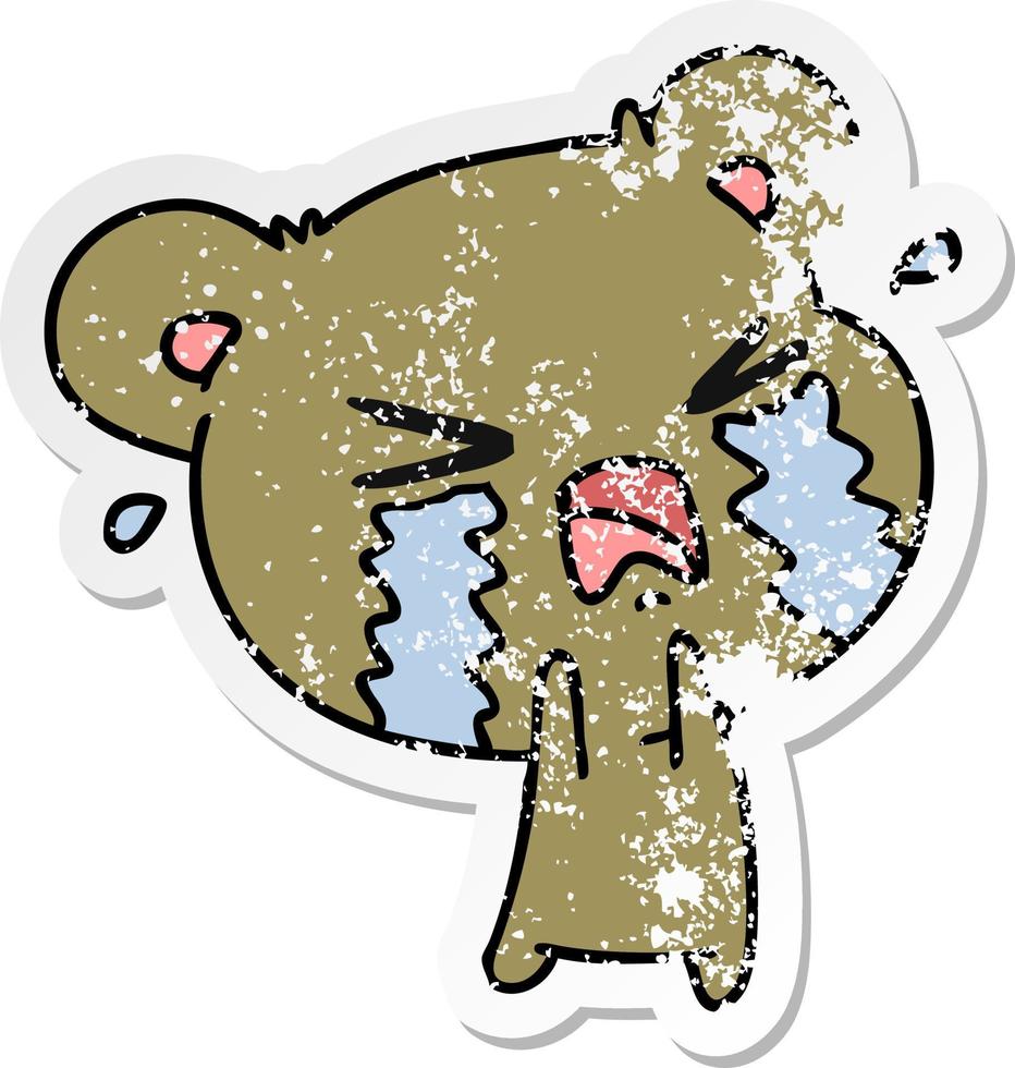 pegatina angustiada caricatura de un lindo oso llorando vector