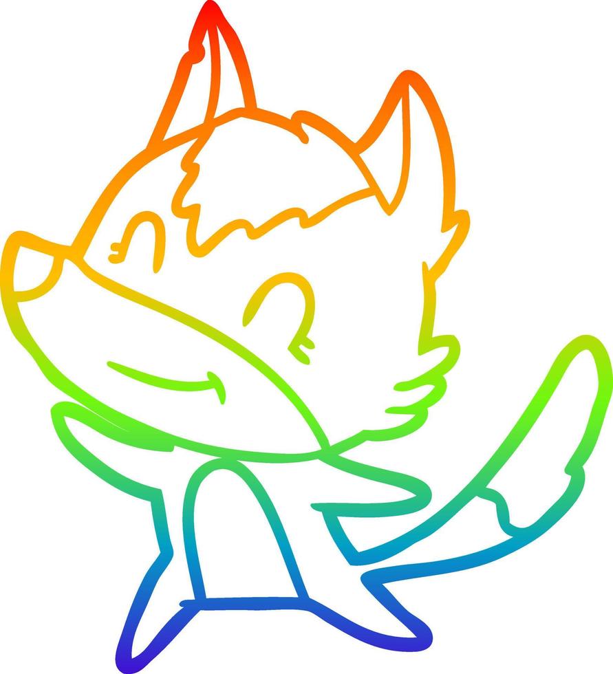 rainbow gradient line drawing friendly cartoon wolf vector