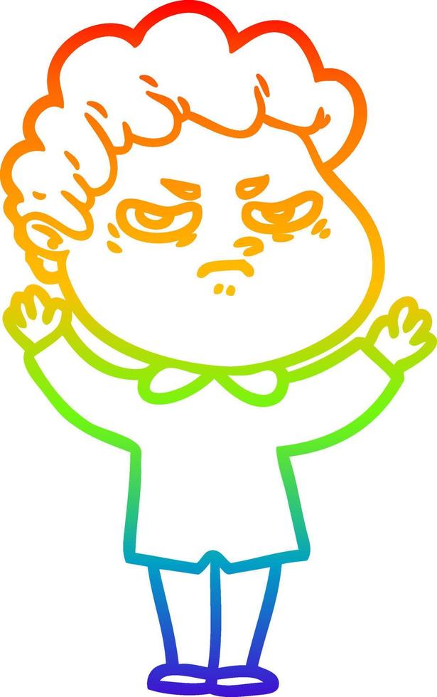 rainbow gradient line drawing cartoon angry man vector