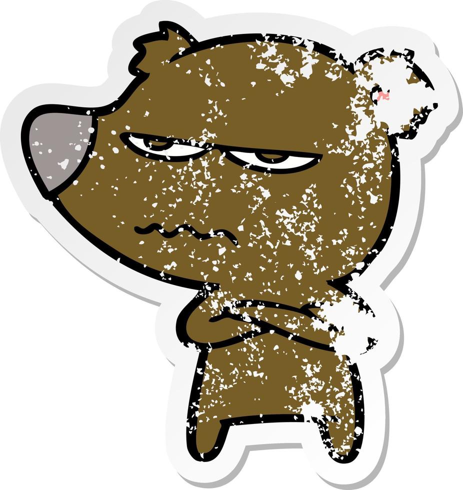 distressed sticker of a angry bear cartoon vector