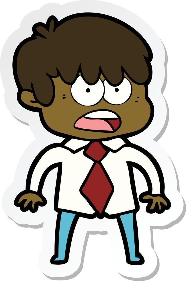sticker of a worried cartoon boy vector