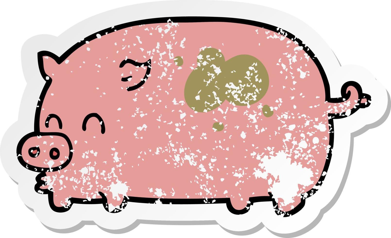 distressed sticker of a cute cartoon pig vector