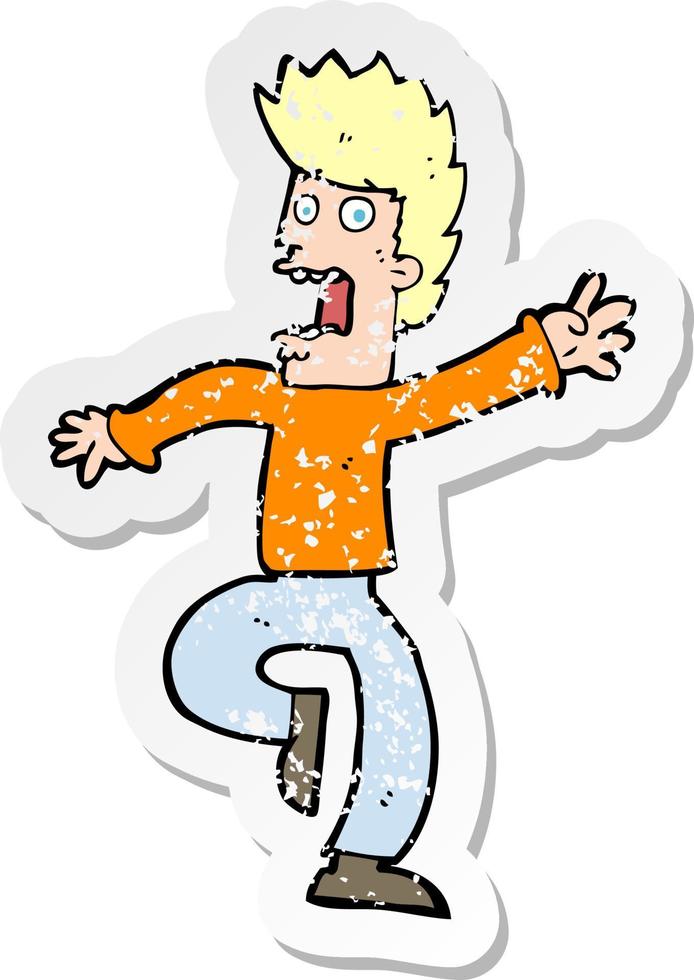 retro distressed sticker of a cartoon frightened man vector