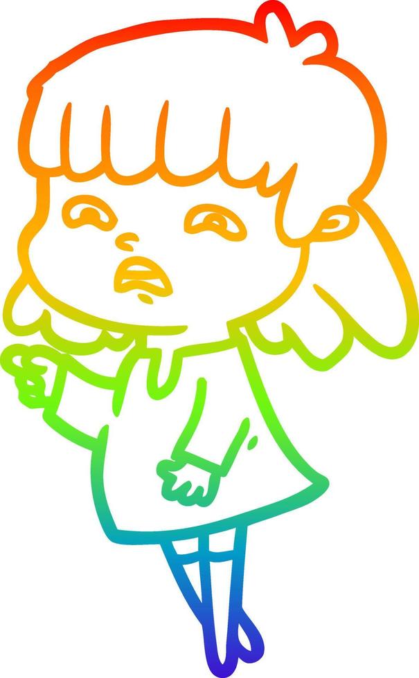 rainbow gradient line drawing cartoon worried woman vector