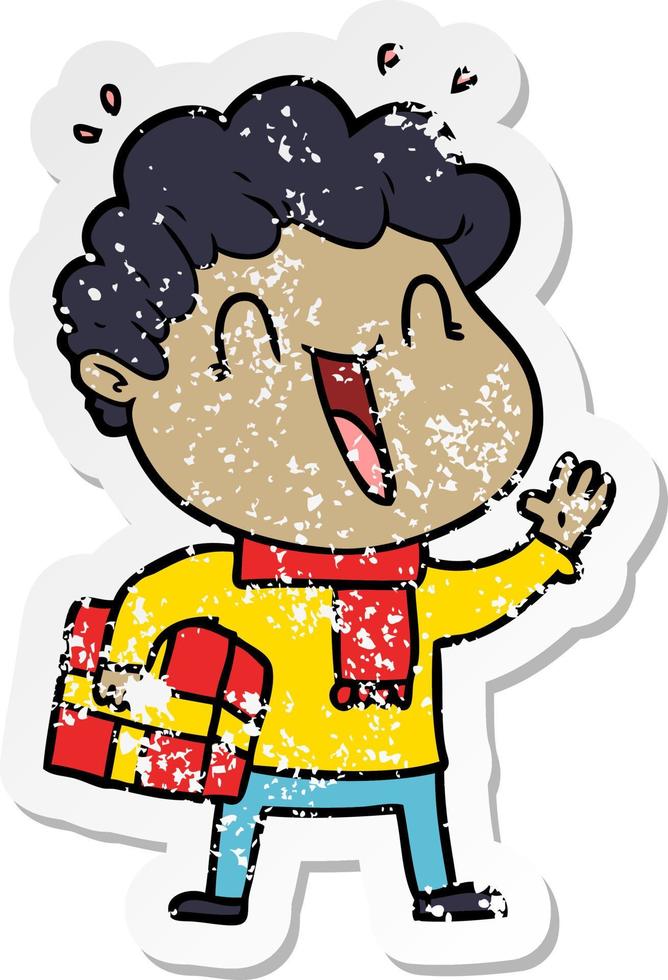 distressed sticker of a cartoon happy man vector