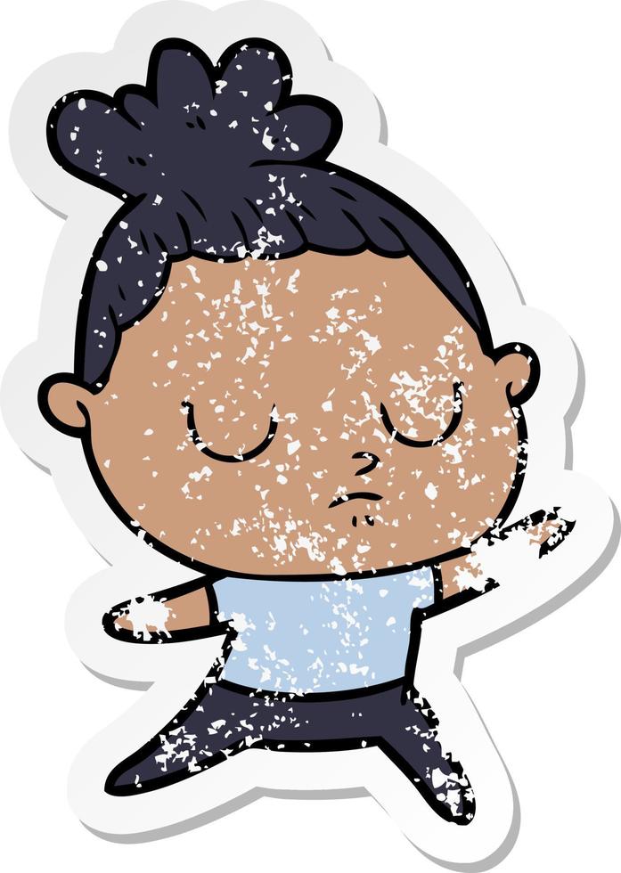 distressed sticker of a cartoon calm woman vector