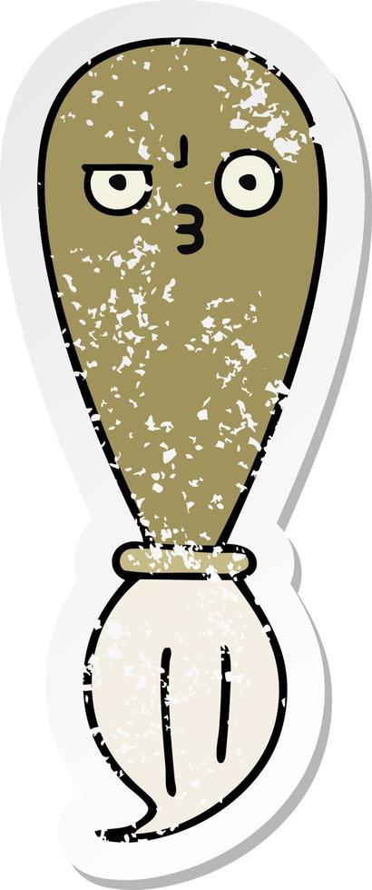 distressed sticker of a cute cartoon paint brush vector