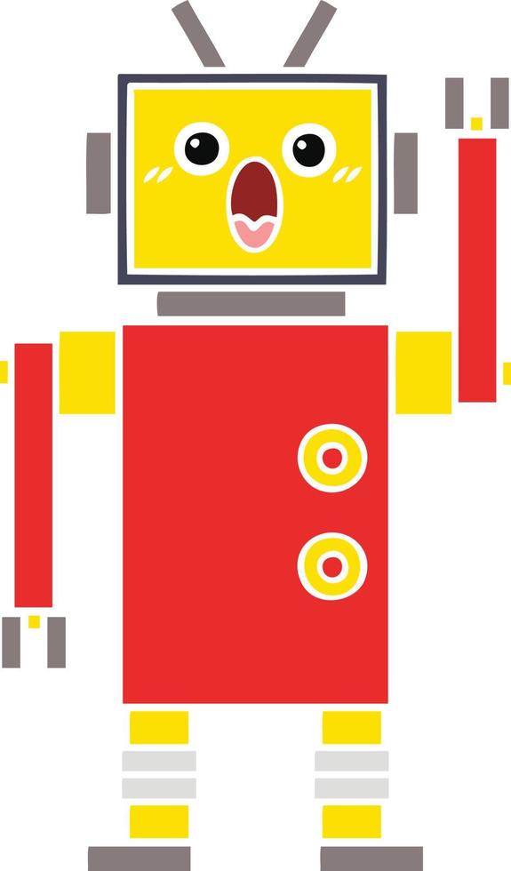 flat color retro cartoon robot vector
