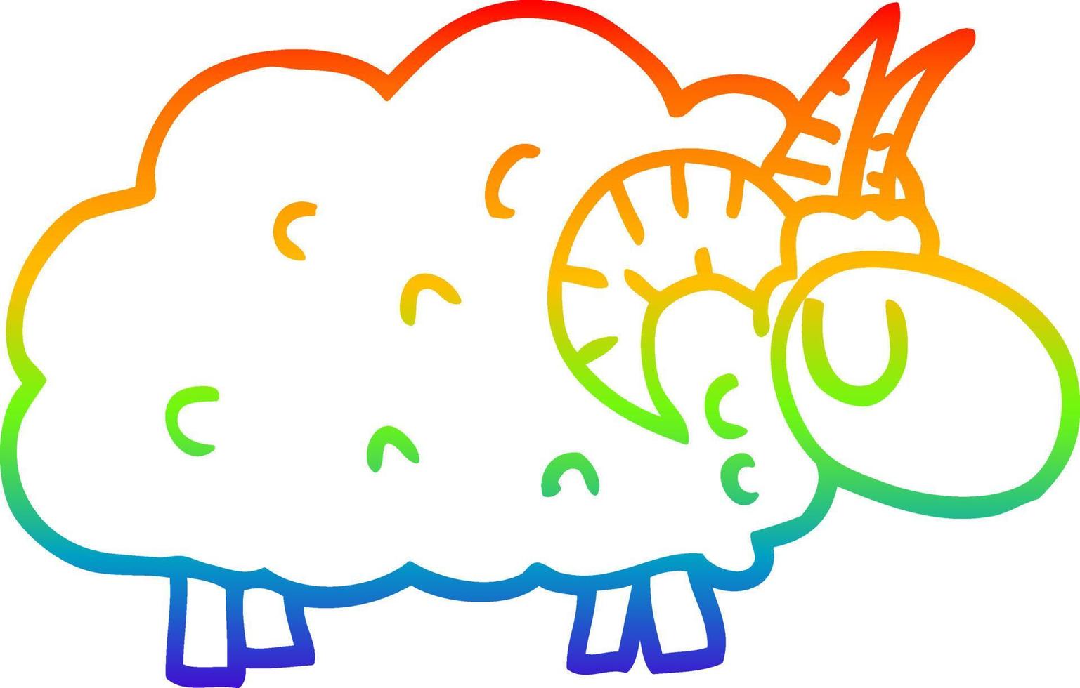 rainbow gradient line drawing cartoon sheep with horns vector