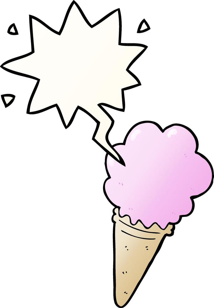 cartoon ice cream and speech bubble in smooth gradient style vector