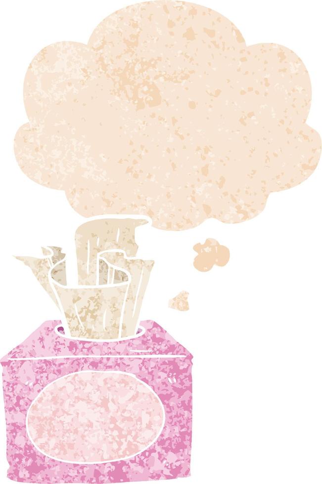 cartoon tissues and thought bubble in retro textured style vector