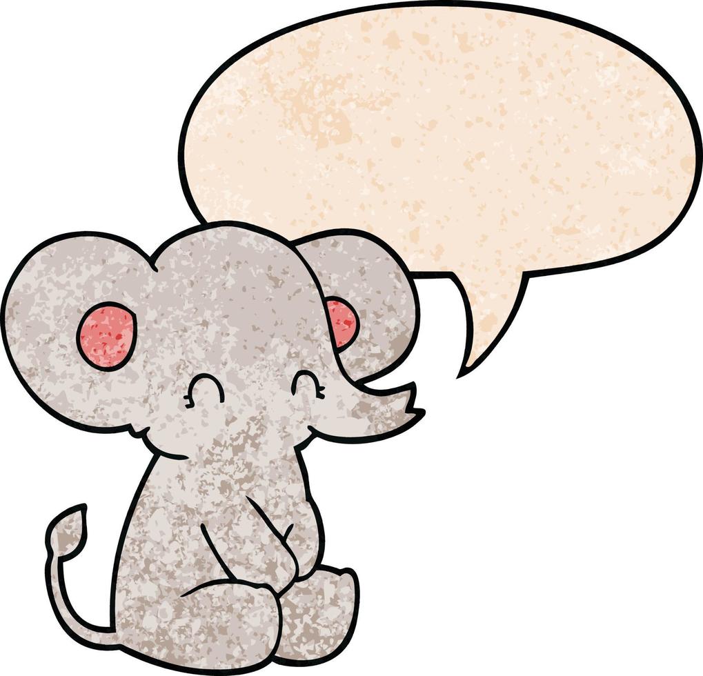 lindo elefante de dibujos animados y burbuja de habla en estilo de textura retro vector