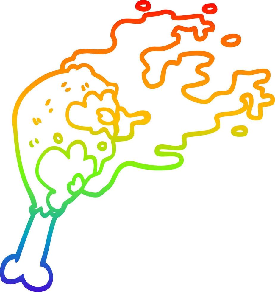 dibujo de línea de gradiente de arco iris pierna de pollo cocida de dibujos animados vector