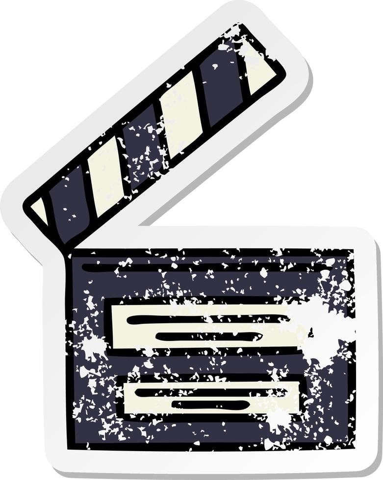 distressed sticker of a cute cartoon director clapper vector