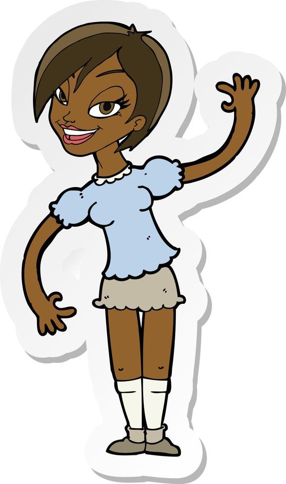 sticker of a cartoon girl waving vector