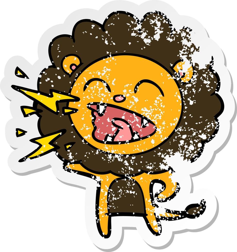 distressed sticker of a cartoon roaring lion vector